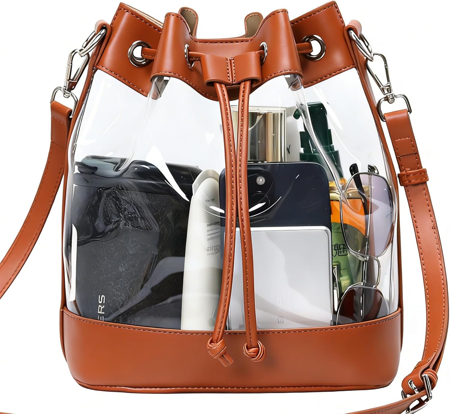 Clear Bag for Stadium Approved, Clear Crossbody Bucket Bag Transparent PVC Purse for Women, Concert Stadium Events