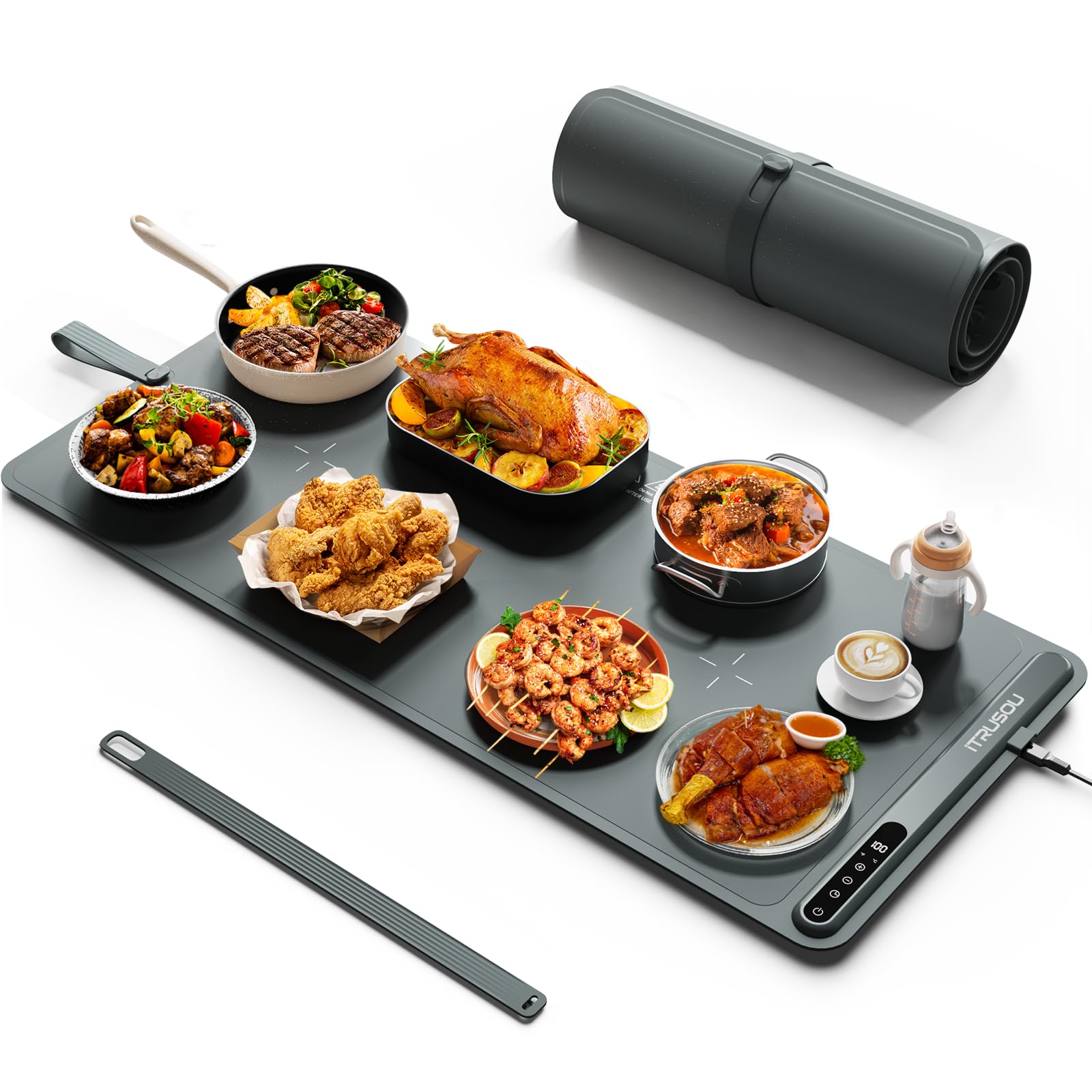 Warming Mat for Food (90x40cm) - iTRUSOU Extra Large Electric Warming Tray with 7-Level Temp, 500W High-Power & 99H Timer - Rollable XL Large Food Warming Mat for Parties & Buffet