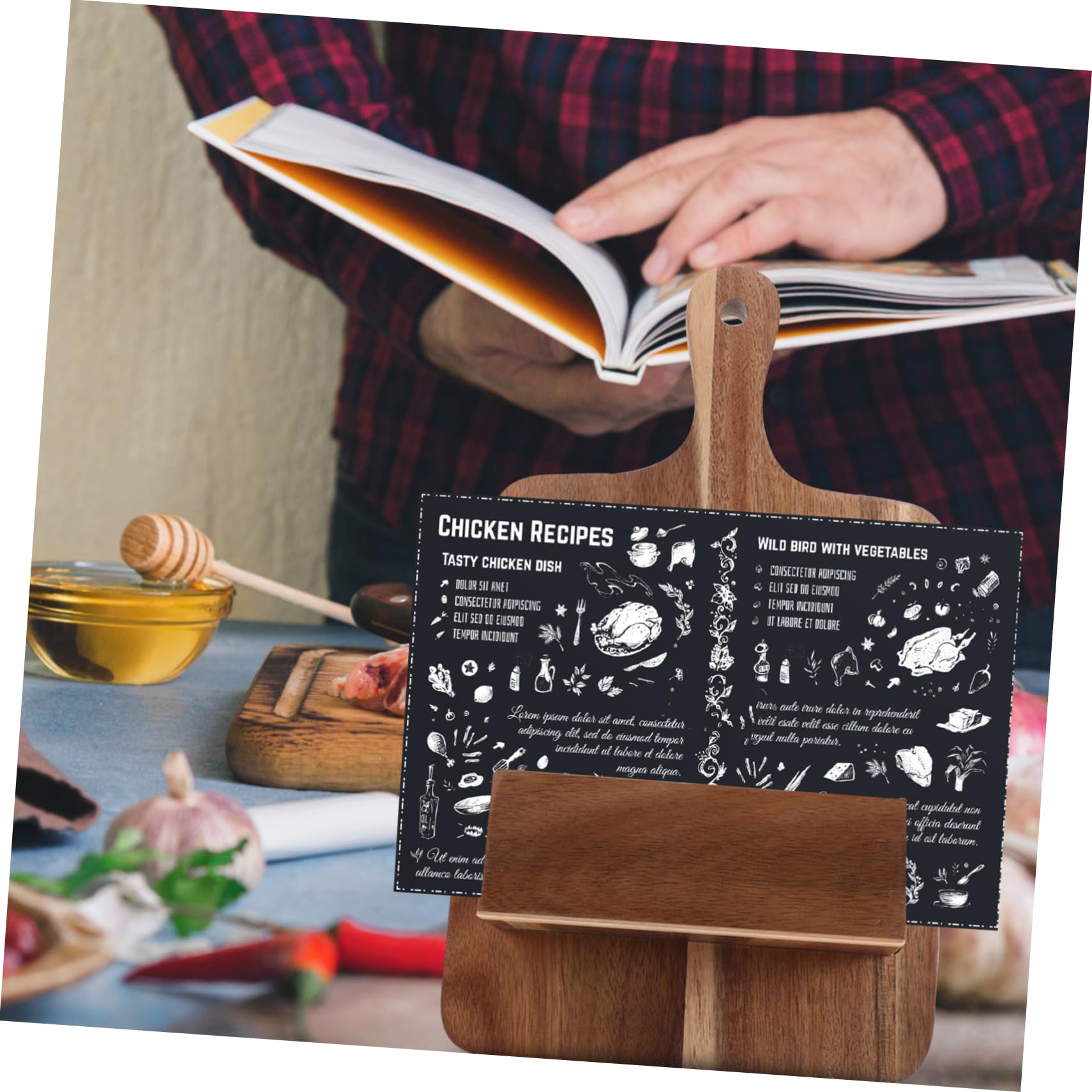 Ciieeo Porta Ricette da Cucina Scaffale Elegante da Parete Supporto Stabile in Legno Marrone e Design Salvaspazio per Menu e Libri di Cucina e Casa