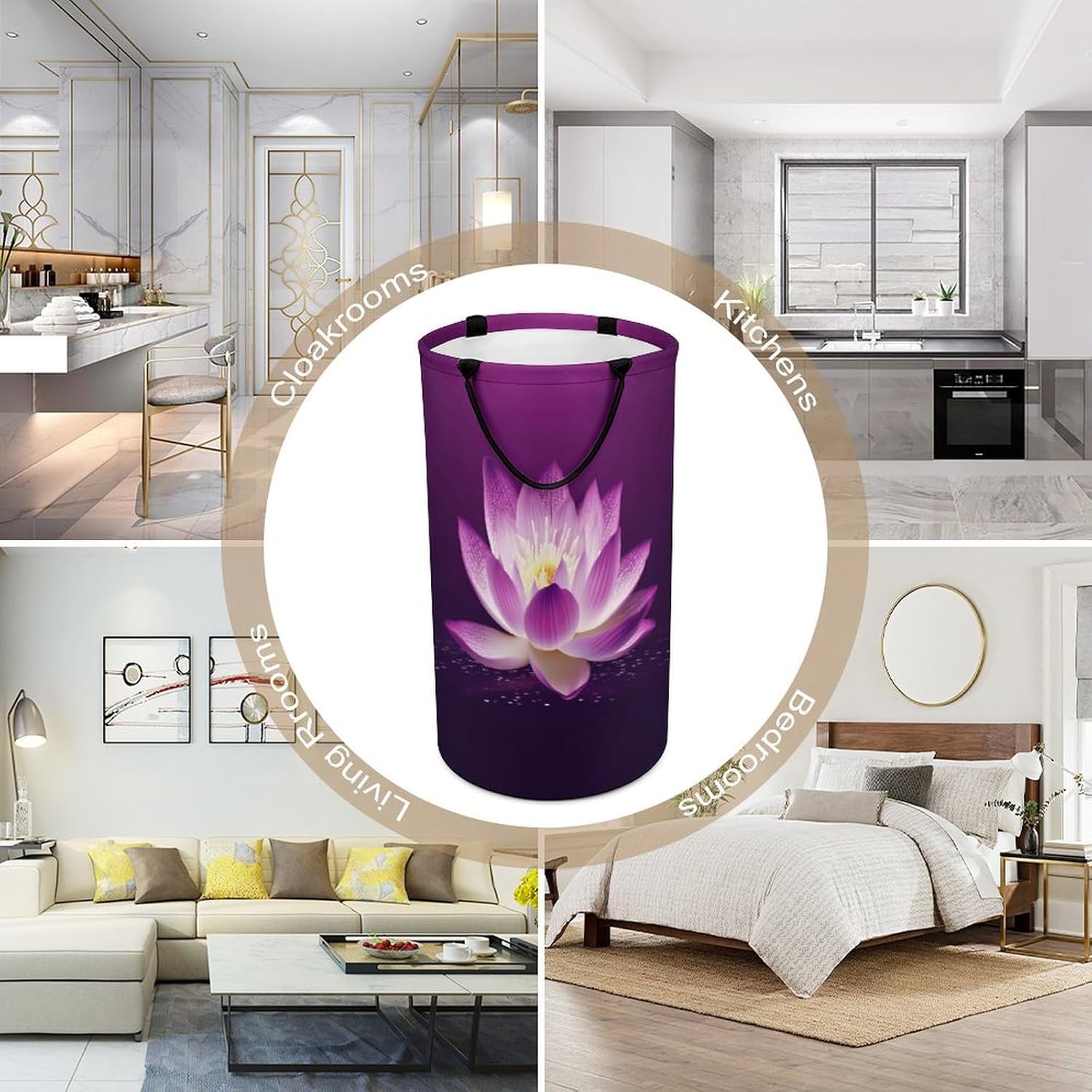 Large Laundry Hamper with Handle Waterproof Laundry Basket Collapsible Dirty Clothes Hamper Purple Flower Laundry Bag for Clothes Toys in Bedroom 15.7x27.2 In