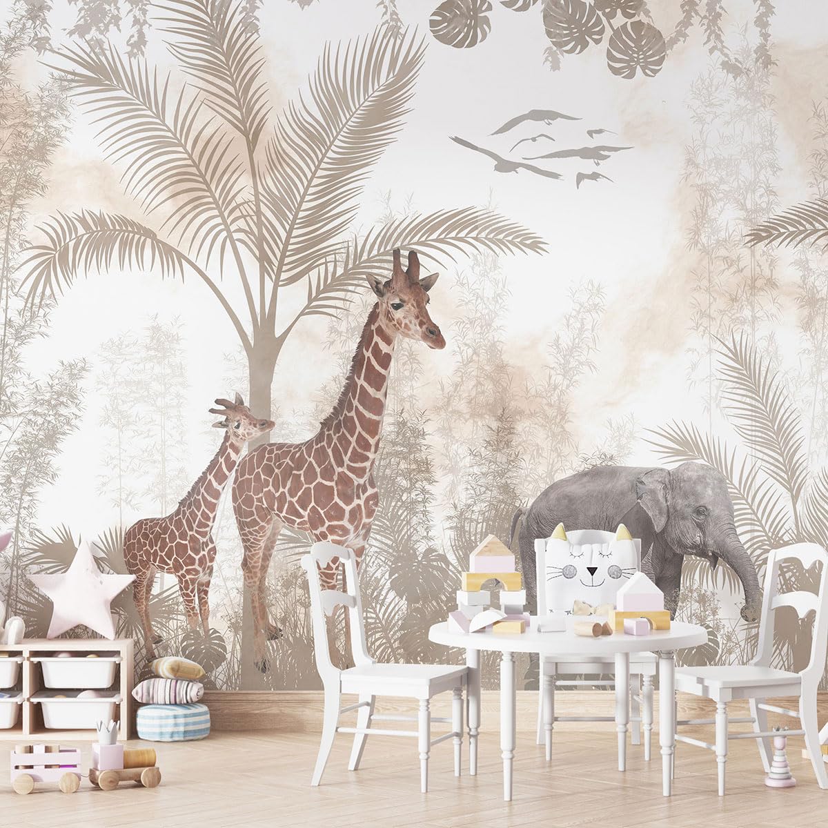 Papier peint panoramique jungle pour chambre enfant Lumalea xxl mural