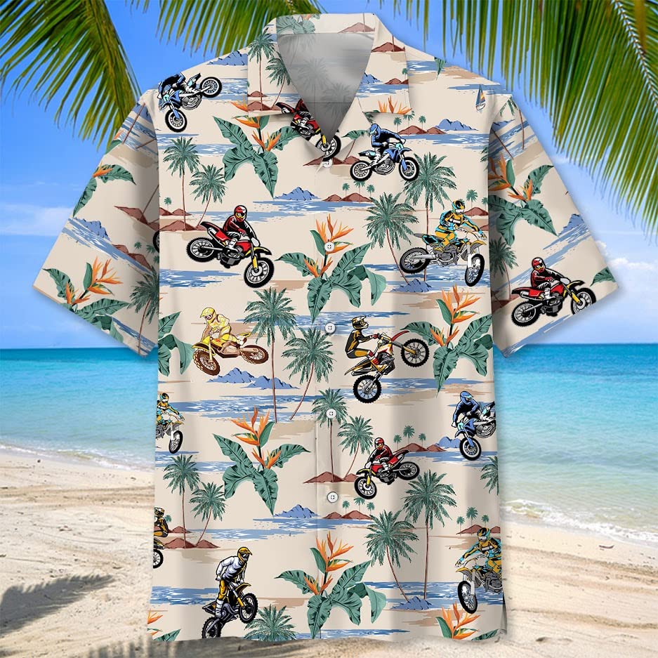 Motocross Hawaiian Shirts for Men Short Sleeve Regular Fit Aloha Beach Shirt Floral Summer Casual Button Down Shirts2