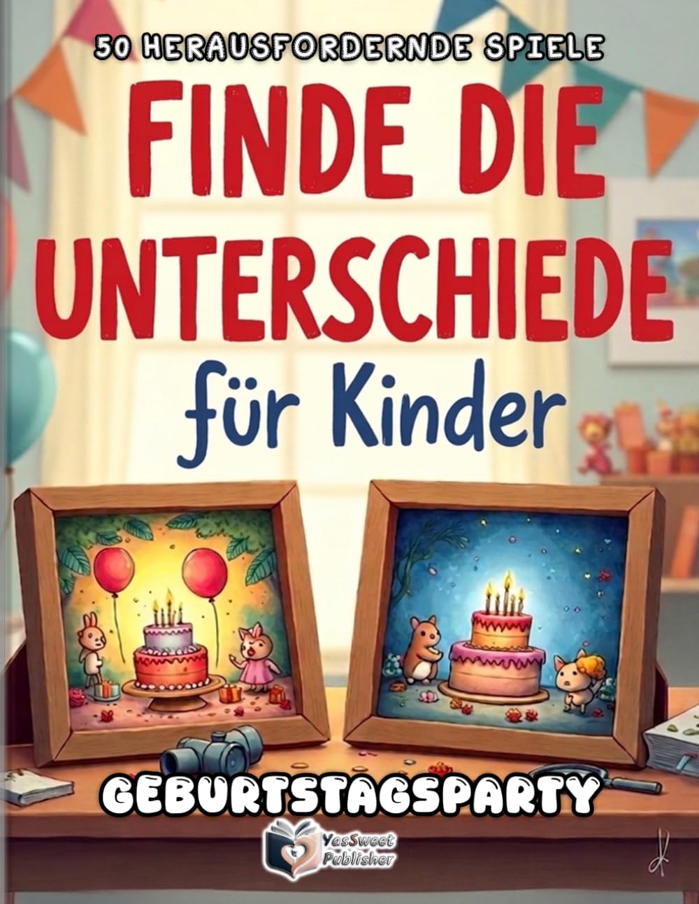 Finde die Unterschiede für Kinder - Geburtstagsparty: 50 bunte Suchbildrätsel mit 250 Fehlern. Spielspaß, Logik und Konzentrationstraining für Kinder