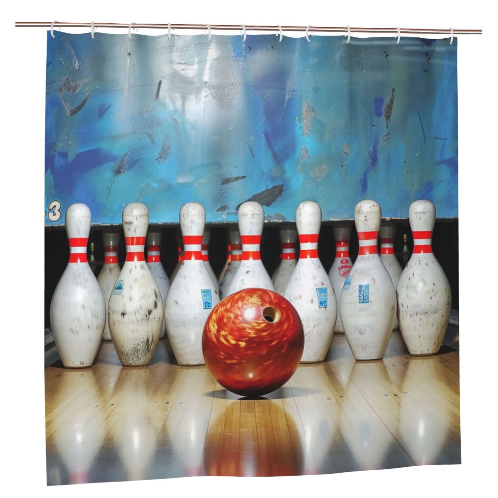 BWWHCCTI bowling Printed Shower Curtain With 12 Plastic Hooks Opaque Quick Drying Waterproof Shower Curtains Sets For Bathroom 183x183 CM