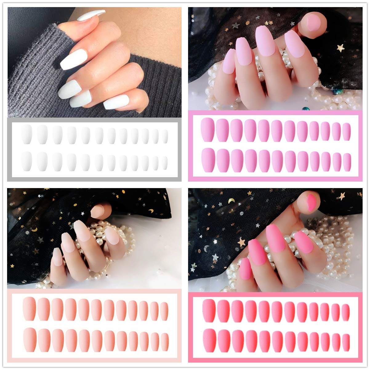 Umillars 384pc Matte Pure Color Coffin False Nails Artificial Fake nails Full Cover Fingernails 16 Colors & 12 Sizes Nail Tips Kit with One Crystal Nail File for Nail Art Salon DIY Decoration