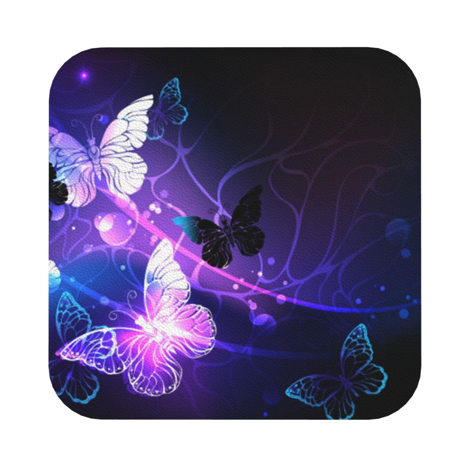 Beautiful glowing butterfly PU Leather Coasters Set of 6 Square Drink Coasters
