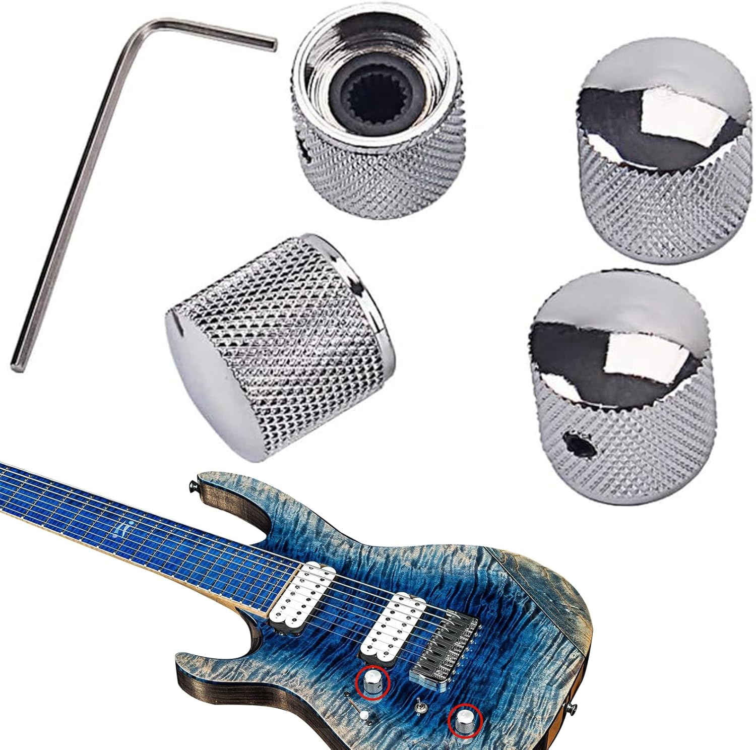 4Pcs Guitar Knobs with 1Pcs Wrench Silver Guitar Volume Control Knobs
