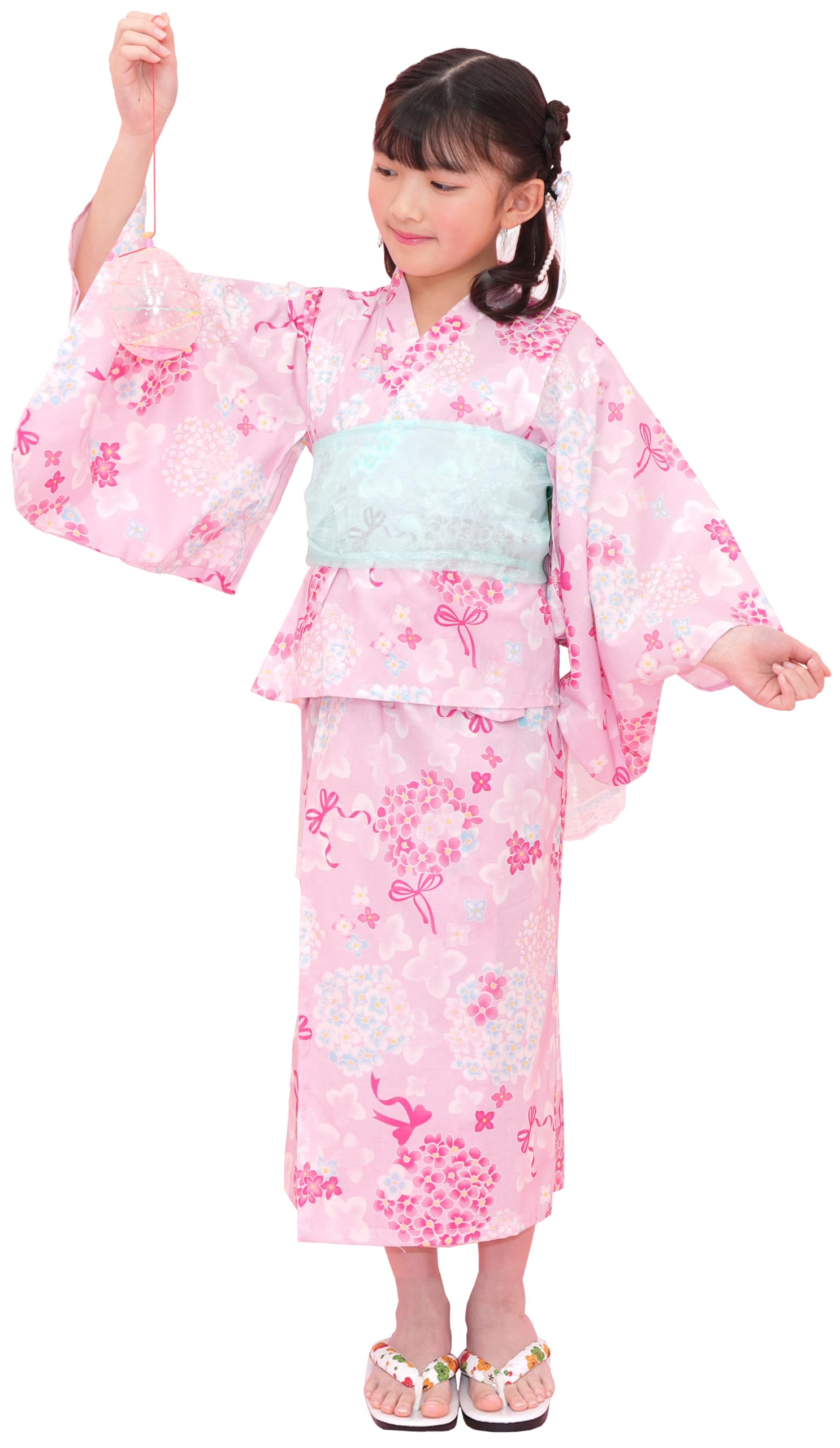 [Bee] ビー 簡単着付け ワンピースにもなる浴衣 3点セット 2WAY セパレート キッズ ガールズ 女の子 夏 saa01400 150cm ピンク×リボン花