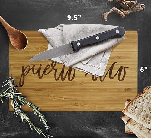 Miniatura 5 de Andaz Press Tabla de cortar de madera de bambú de Puerto Rico, 9.5 x 6 pulgadas, caligrafía, paquete de 1, pequeña tabla de cortar grabada para