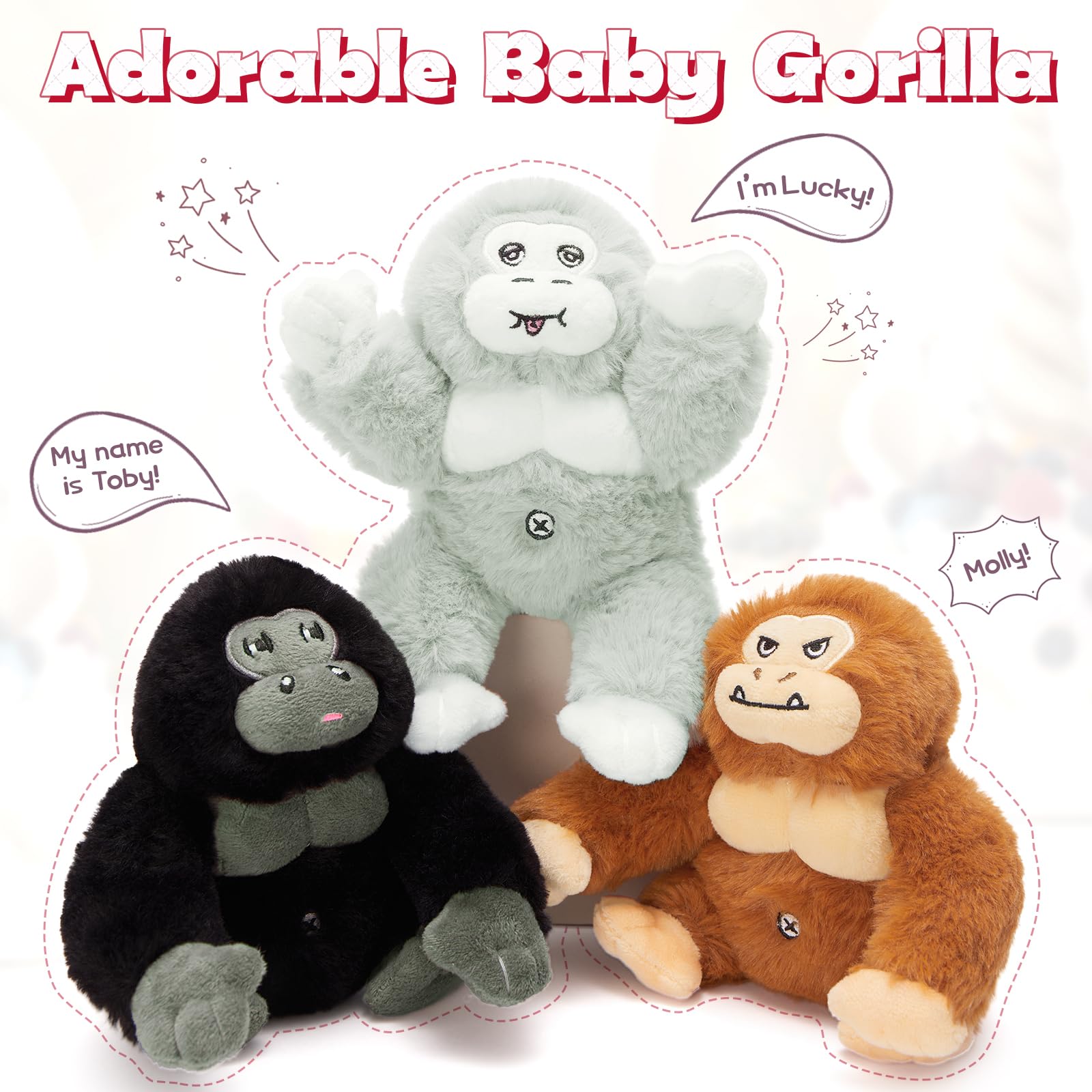 MorisMos Big Gorilla Soft Toy with Babies inside, Lifelike Large Giant Gorilla Monkey Teddy Stuffed Animal Plush Cuddly, Kawaii Presents for Kids Girls Boys Birthday Party Decorations (50 cm) — view 6