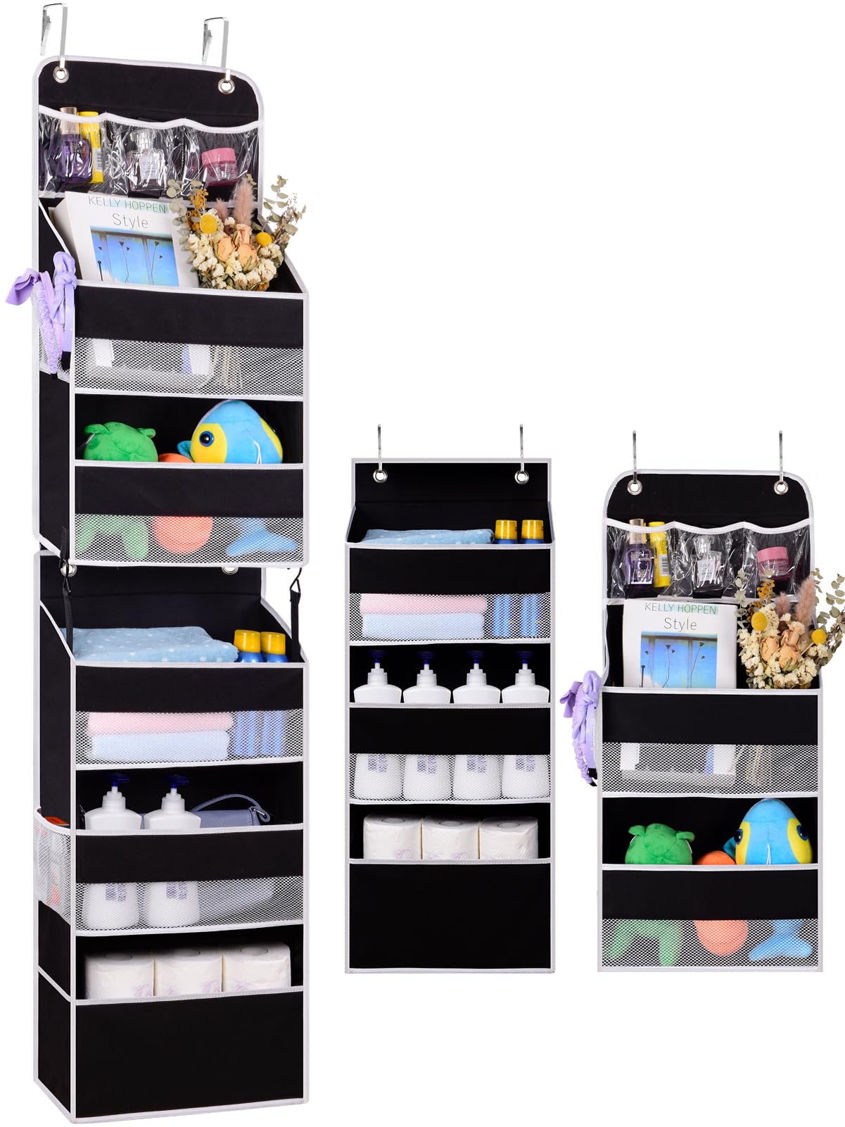 Over the Door Organizer Storage - Zippered 6 Shelf Behind Door Hanging Organizer with 8 Large Pockets, Anti-Tilt Design for Nursery, Bathroom, Bedroom, Kitchen, Dorm, Camper, Toys, Diapers, Cosmetics