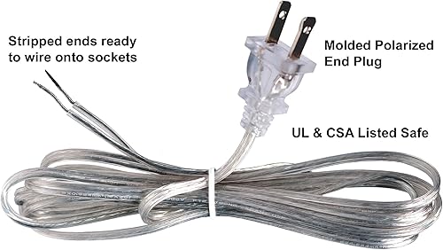 Miniatura 8 de Creative Hobbies Cable de lámpara plateado transparente, 8 pies de largo, pieza de reparación de cable de lámpara de repuesto, cable 182 SPT-1,