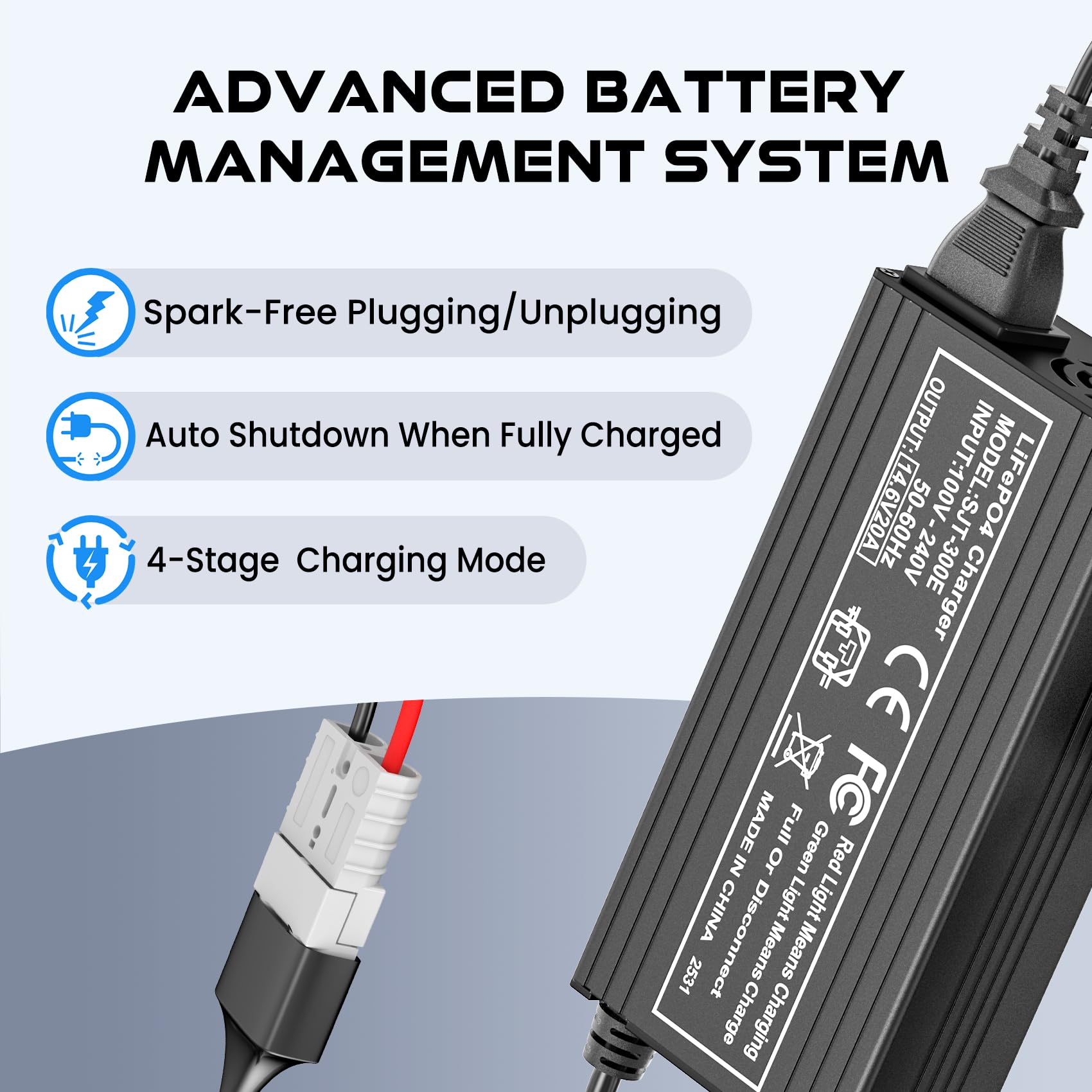 Caricabatteria al litio da 12 V 20 A 14,6 V LiFePO4 Caricabatterie con connettore rapido Smart automatico e manutenzione per batteria ricaricabile a ciclo profondo Barca RV