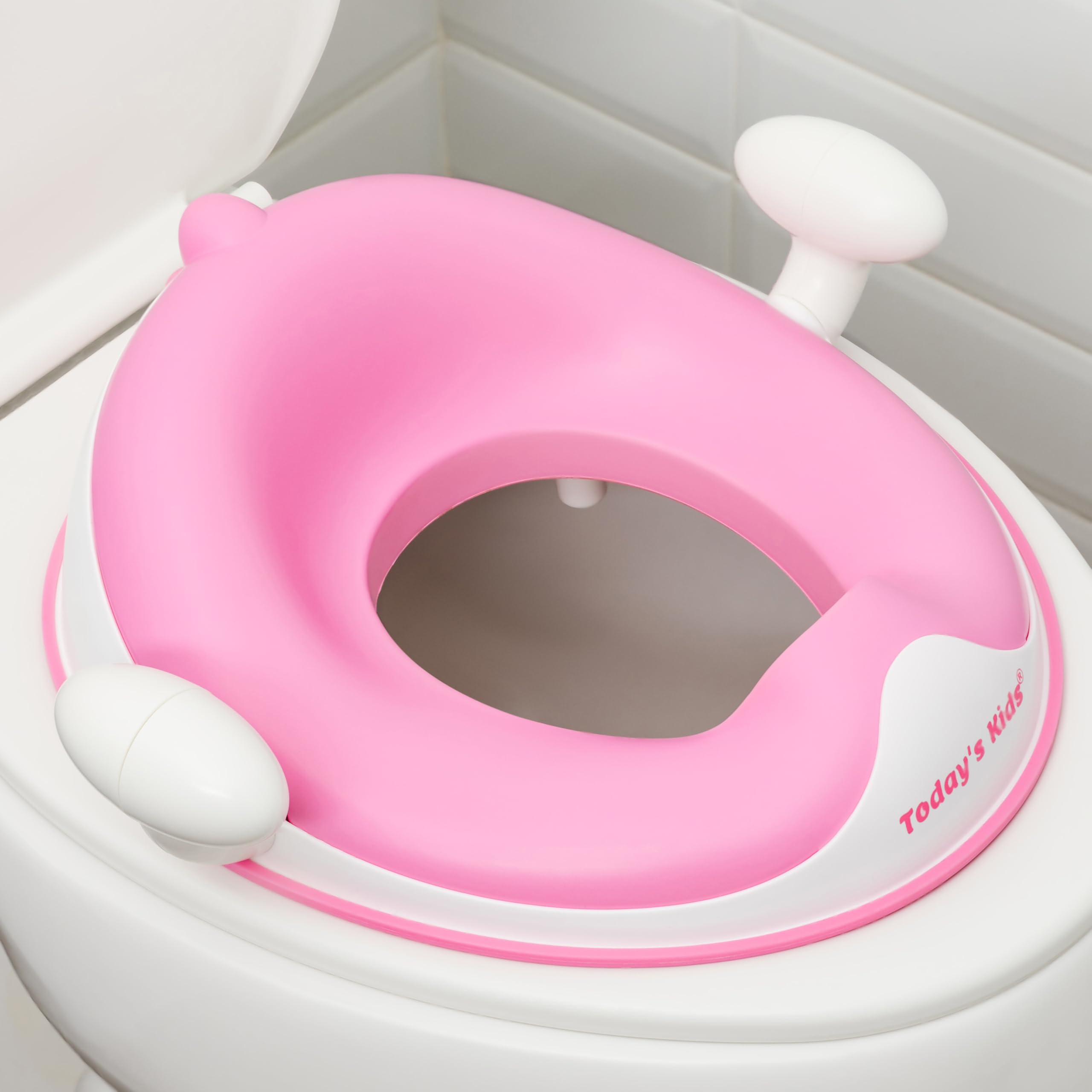 Todays Kids Asiento de inodoro antideslizante para entrenamiento de bebés para niños pequeños, cojín cómodo y suave, asas de agarre seguro, diseño de protección contra salpicaduras, accesorio para