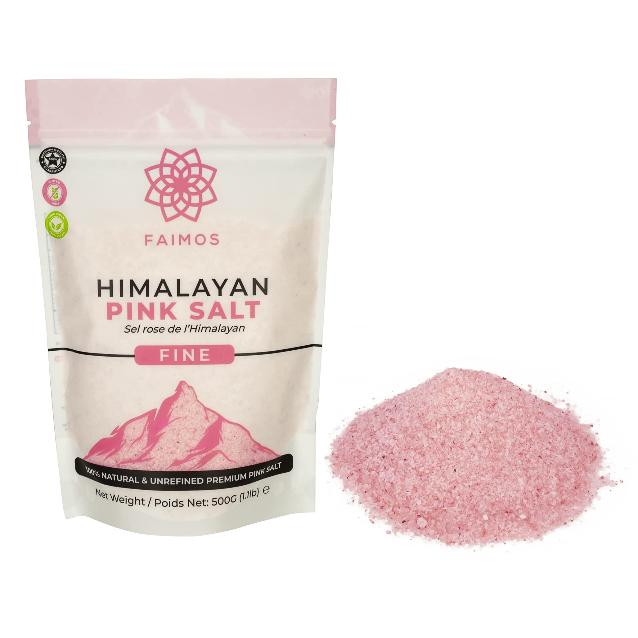 Pure Rose Pink Himalayan Salt (Fine) 500g | 100% Natural | Gluten Free | Vegan | Premium