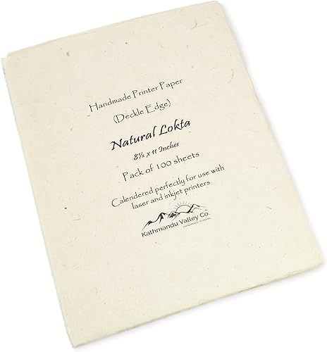 Lokta - Papel para impresora láser y de inyección de tinta hecho a mano con borde Deckle de 8.5 x 11 pulgadas, papel de impresión decorativo vintage