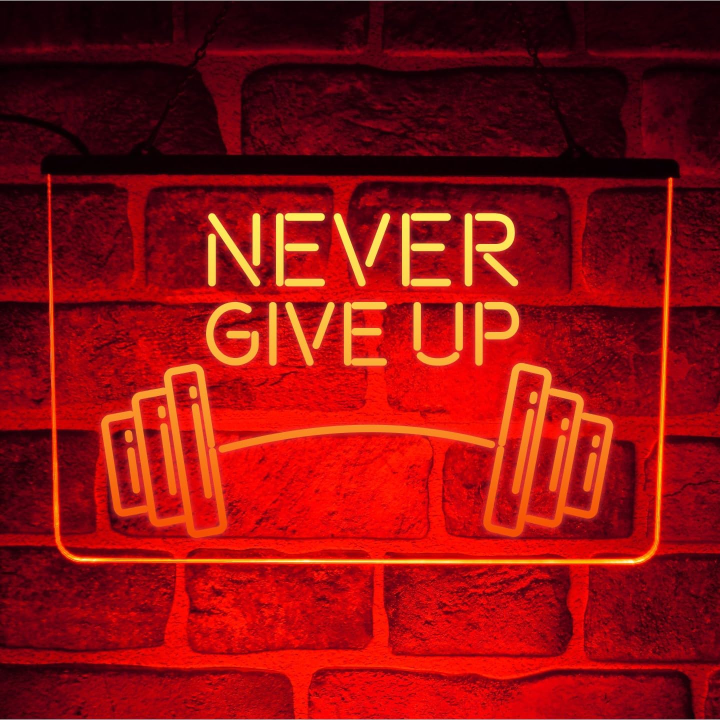 Gym Never Give Up Neon LED Light Sign – Inspirational Wall Decor for Home Gym, Bedroom – Colurful Hanging Motivtional Quote (Red)