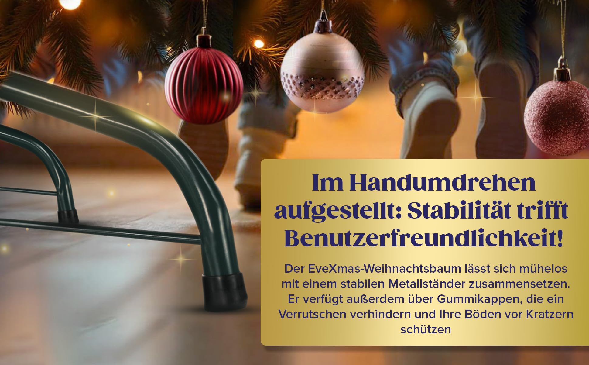 EveXmas - Adele Grün-185 cm- 100% Spritzguss-Künstlicher Weihnachtsbaum-Tannenzweige aus 100% Polyethylen- auf Metallständer- Aufbewahrungstasche und Baumkorb im Lieferumfang enthalten