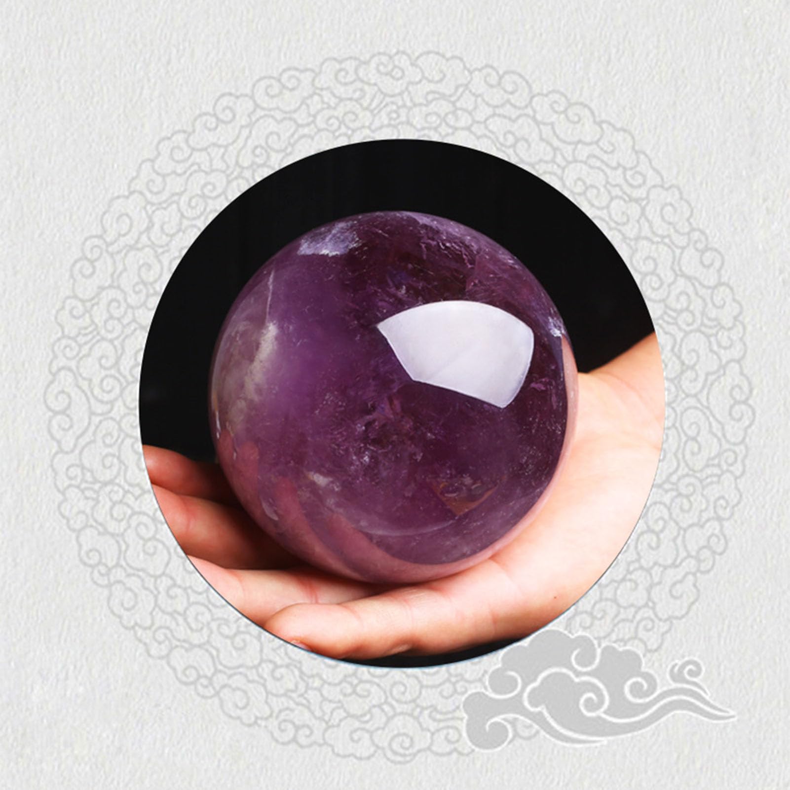 Sfera di Cristallo di Ametista Naturale Cristalli curativi Sfera Grandi Sfere di Quarzo Viola Esemplare di Pietra preziosa con Supporto in Legno per Meditazione Reiki, Feng Shui,3CM
