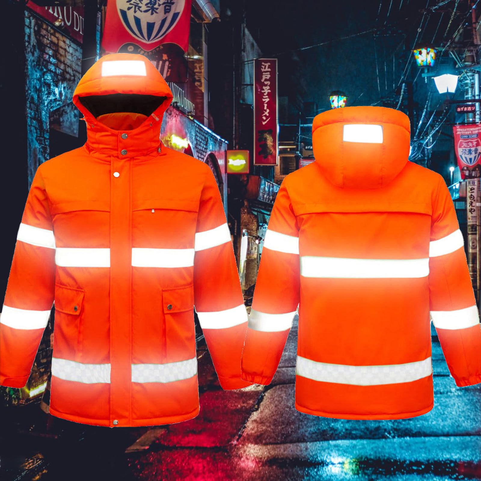 Podgrzewana kurtka, odblaskowa, zapewniająca wysoką widoczność i bezpieczeństwo, wodoodporna i wiatroszczelna odzież robocza z ukrytym kapturem, 3 poziomy regulacji temperatury.
