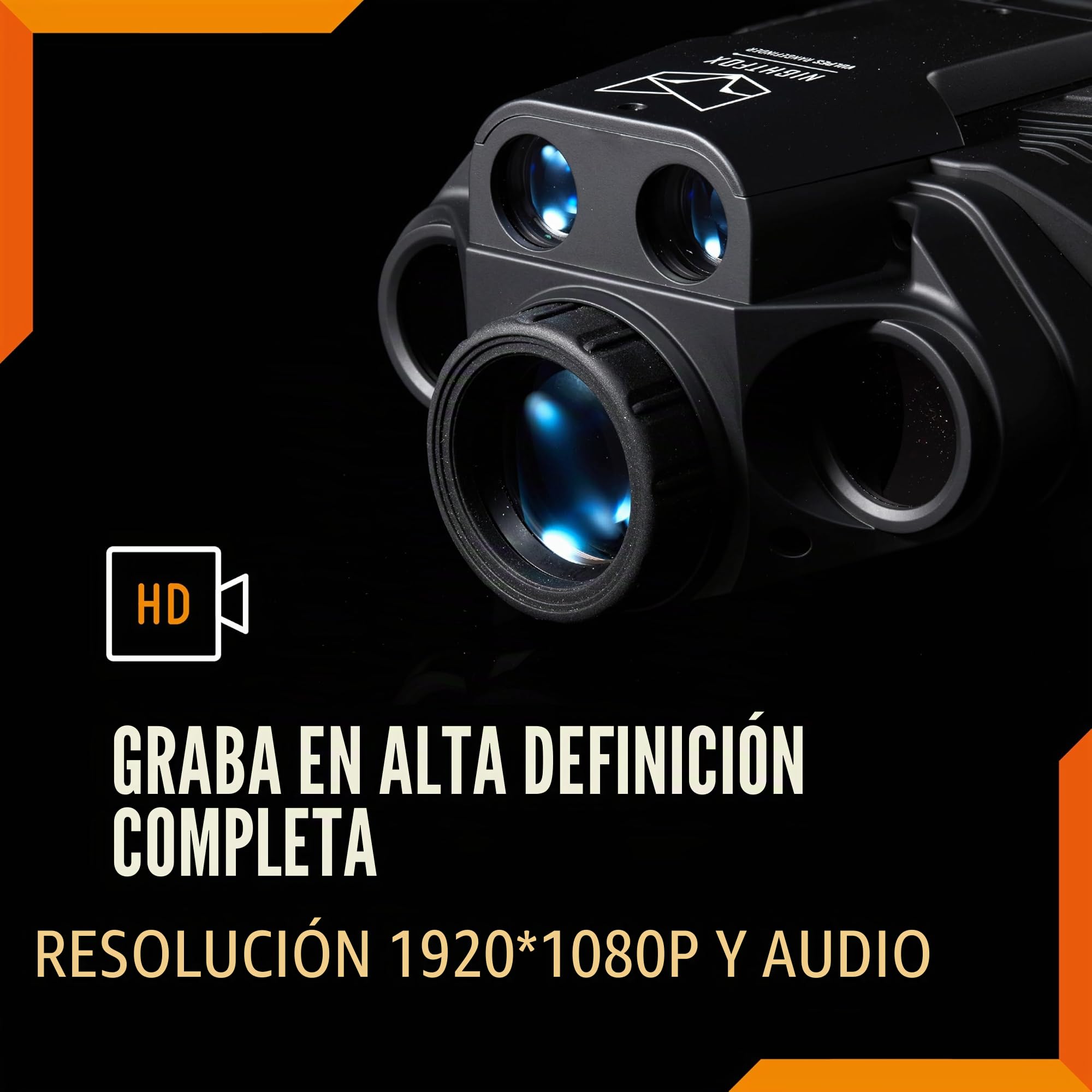 Nightfox Vulpes - Prismáticos digitales de visión nocturna - Telémetro láser - Sensor de máxima alta definición (FHD) de 1080 p - Graban vídeo y audio - Alcance de 200 m, 6 aumentos - Caza y seguridad