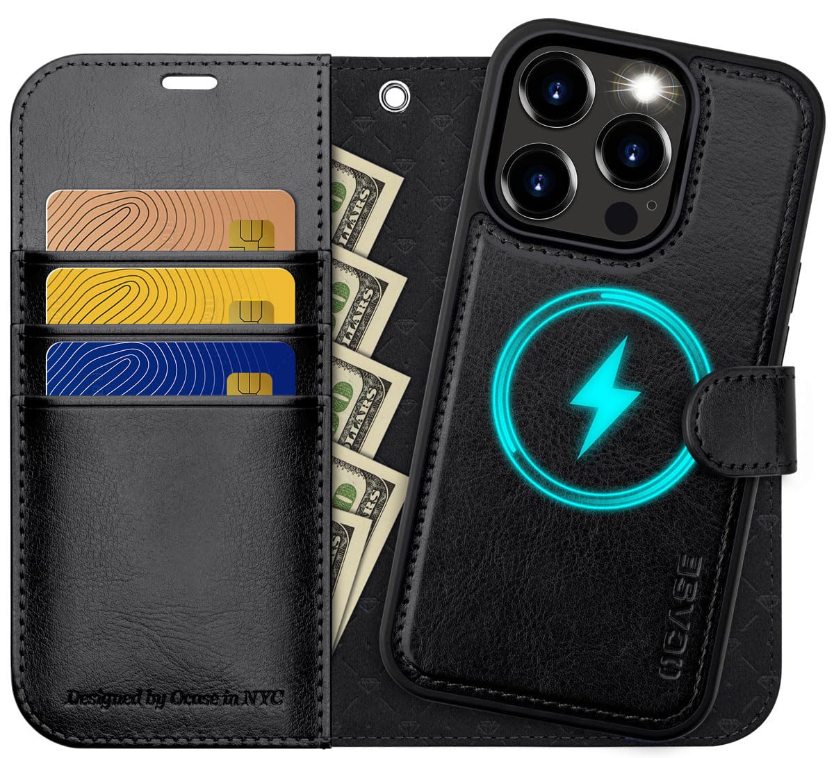 Custodia per iPhone 16 Cover Portafoglio [Blocco RFID] [Supporto Stand] in PU Pelle Tasca Carte Antiurto Flip Protettiva Cover di Con Slot per iPhone 16 Case, Nero