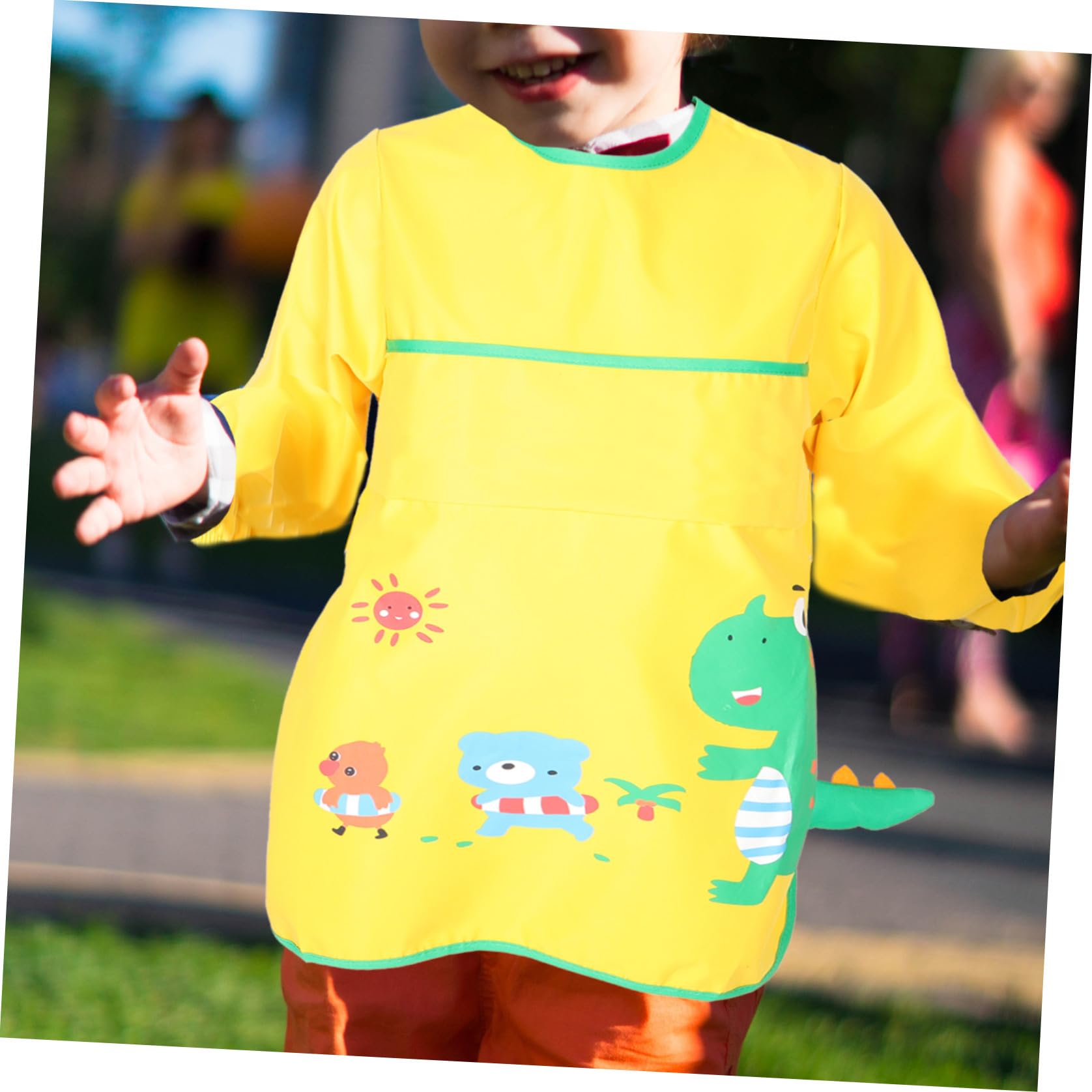 ibasenice 3pièces Tablier Garçon Fille Longue Manche Étanche Avec Motif De Dinosaures Smock De Peinture Et Cuisine Pour Garçons Et Filles