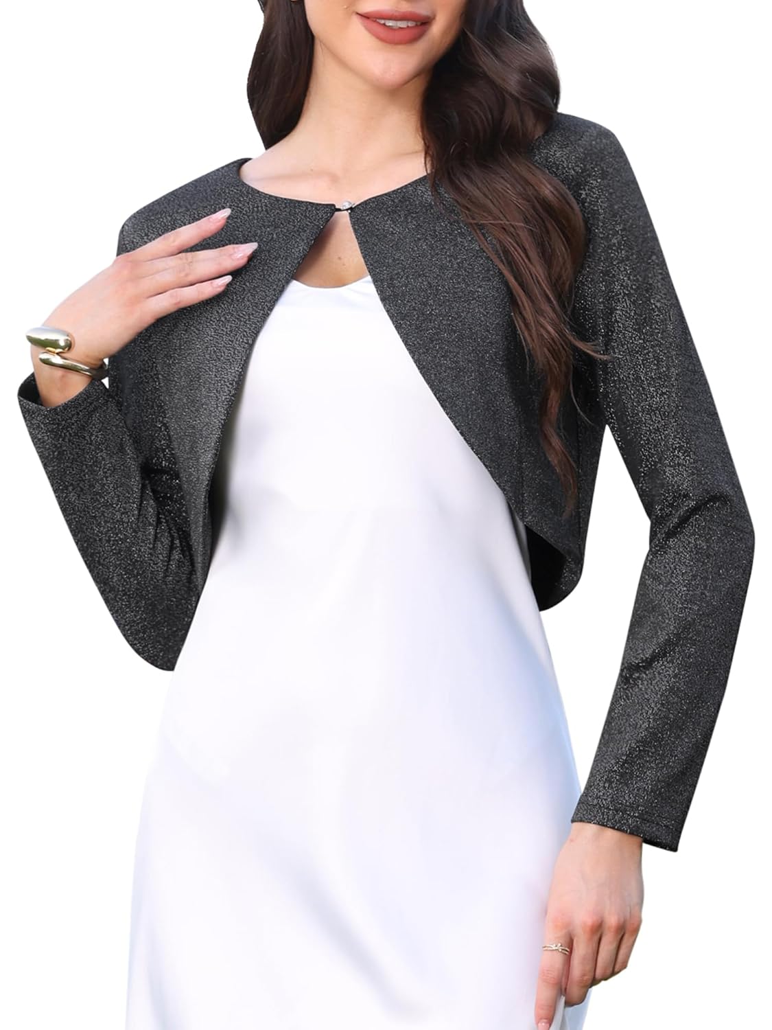 Allegra K Open Front Bolero Shrug for Womens Long Sleeve Dressy Casual Cropped Cardigan