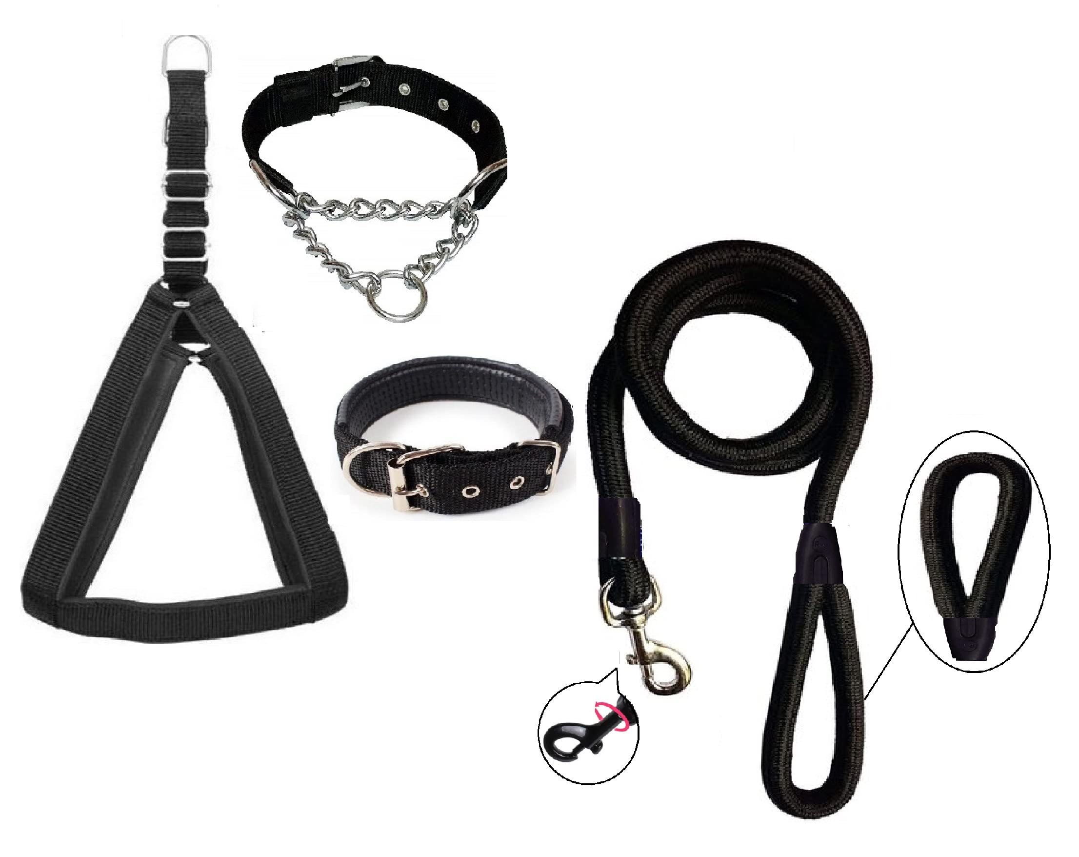 Hachiko:-(Combo of 4) Nylon Padded Adjustable Dog Harness+Choke Collar+Collar+Rope(Small,Black) (B09WYHYGQV) Amazon Price History, Amazon Price Tracker