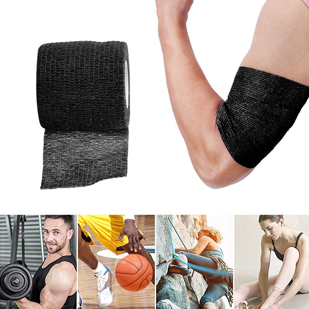24pcs Tattoo Grip Cover Wrap, s 2 "x 5 yardas desechable Cohesive Tattoo Grip Cinta de vendaje Negro Autoadhesivo Wrap, Cinta de vendaje elástico (24pcs)
