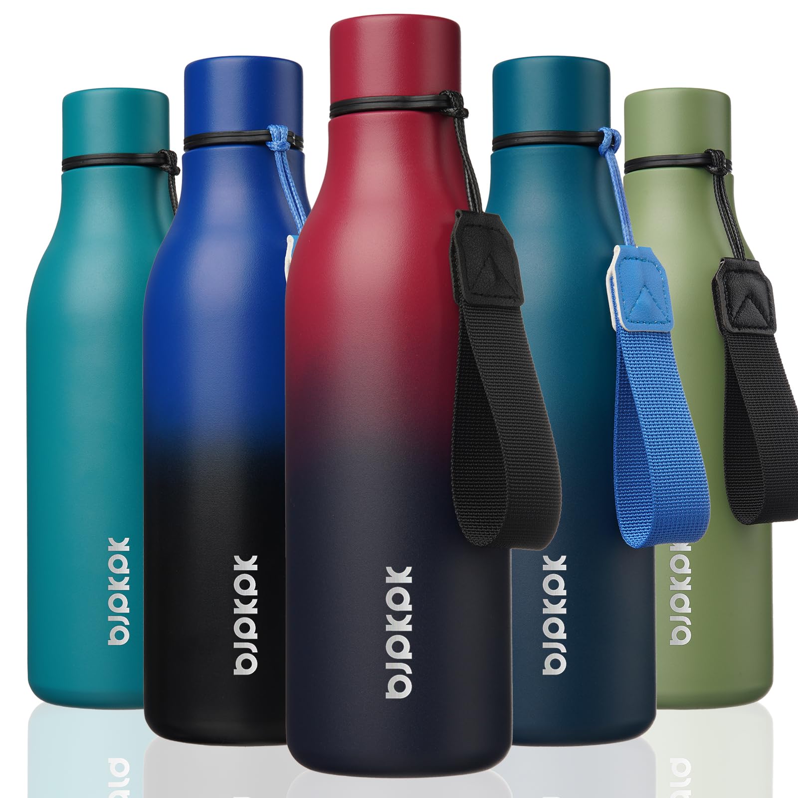 BJPKPK 18oz Insulated Water Bottle, Stainless Steel Bottle with Carry Strap | Keep Cold &amp; Hot Vacuum Insulation, Leak-Proof BPA-Free Design, Slim Bottle Fits Most Cup Holders for Gym, Office &amp; Travel