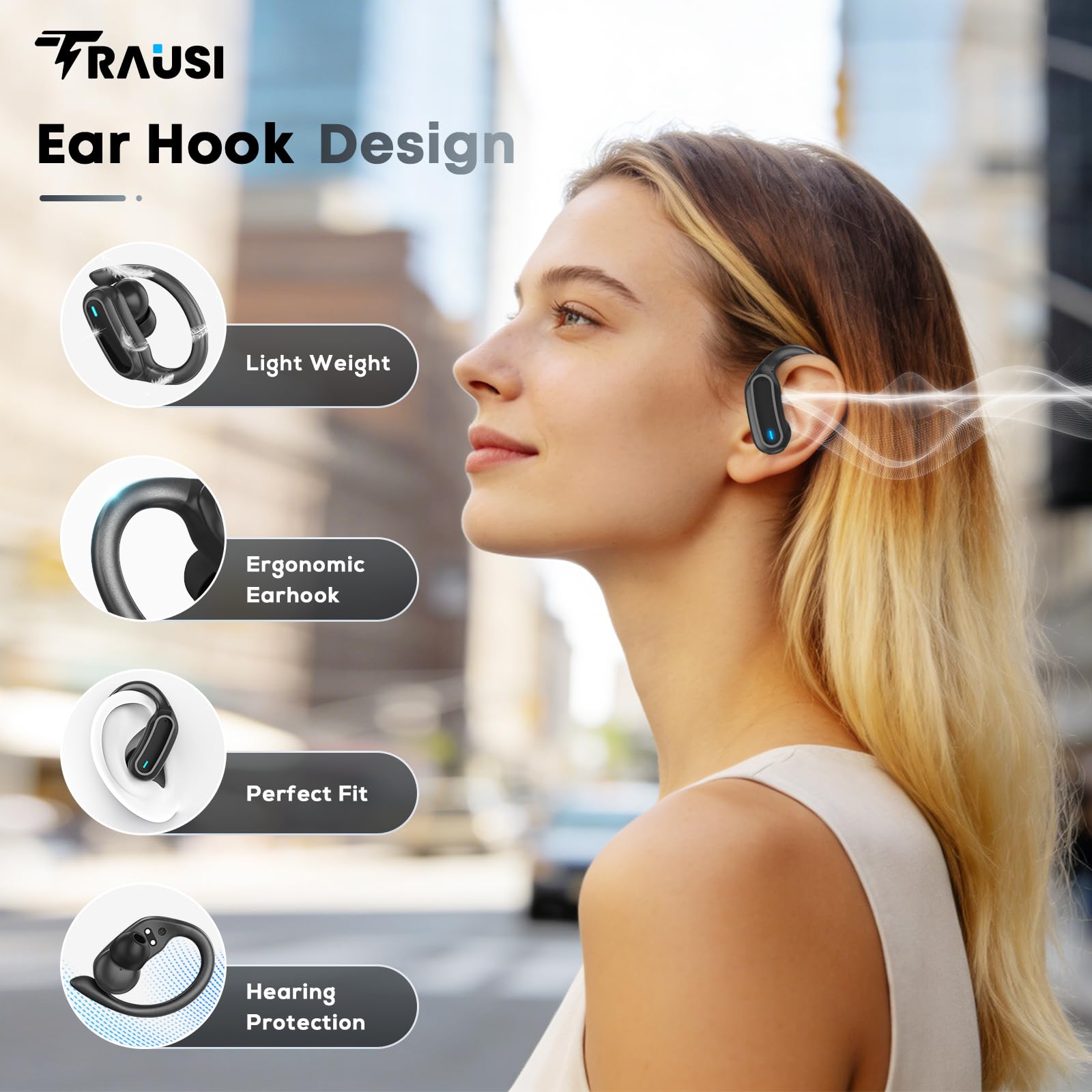 Wireless Earbuds Bluetooth 5.4 Headphones, 54H Playtime Stereo Earphones with Noise Cancelling Mic, IPX7 Waterproof, Fast Charging and Comfort Fit Ear Buds for Fitness/Sports/Workouts/Travel Black — view 2