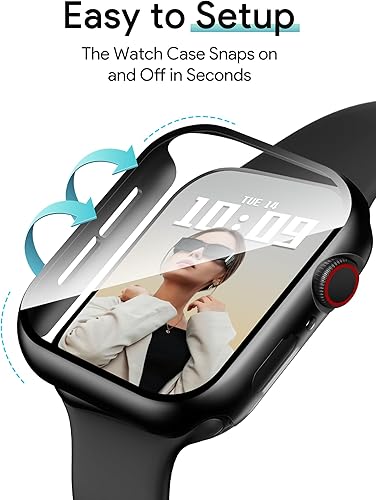 Vista 8 de JR.DM Paquete de 2 fundas rígidas de policarbonato de 1.575 pulgadas con protector de pantalla de vidrio templado HD para Apple Watch Series negro