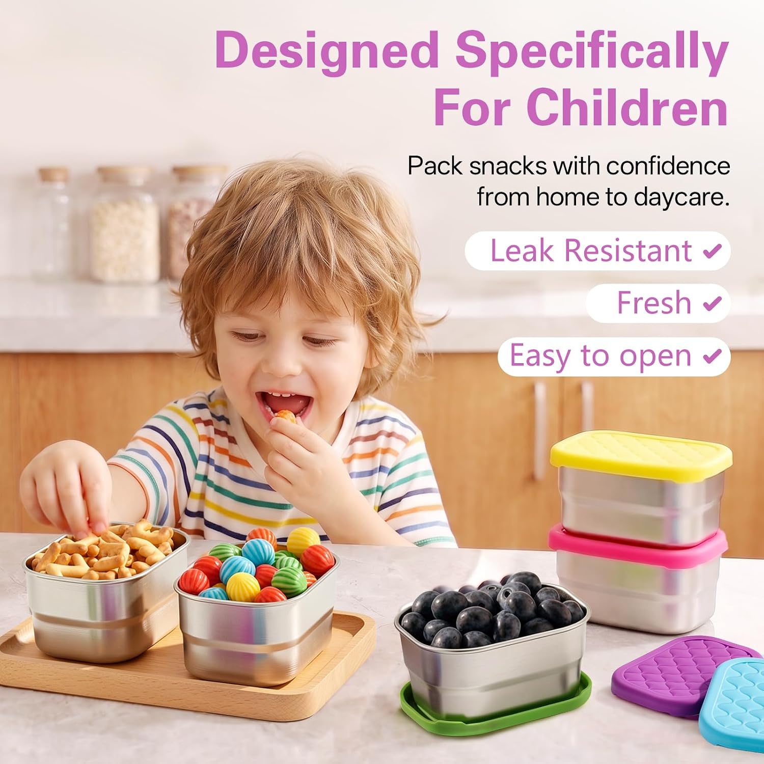 5Pack 8oz Stainless Steel Snack Containers for Kids,snack box small