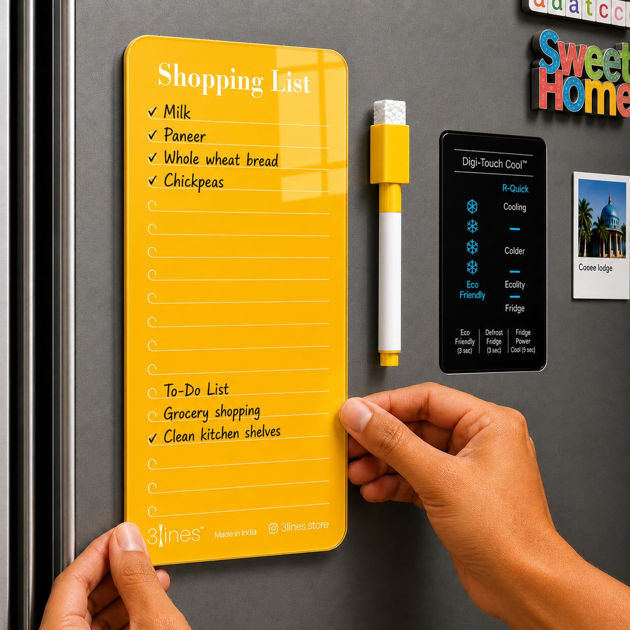 3lines Fridge Magnet Notepad with Marker| Papaya Color | Acrylic | (Size: 12x24 Cms) |to do List|Meal Planner |Memo Pads |Smart Organizer |Smart Planner Item Under 1000 |Size Regular-image-42