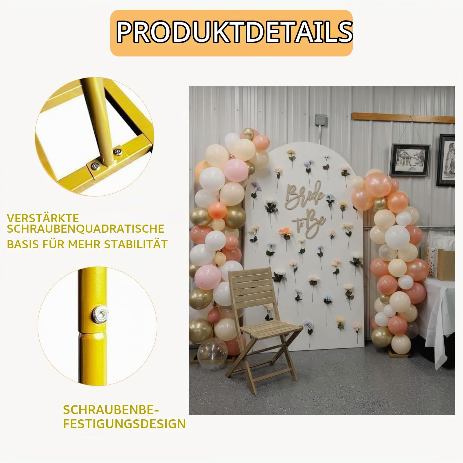 2,4 X 2m Hintergrundbogen für Hochzeiten, Metall, robust und langlebig | Ballonbogen Rahmen für Hochzeiten, Geburtstage, Partys, Abschlussfeiern, Jubiläen und als Hintergrunddekoration im Fotostudio