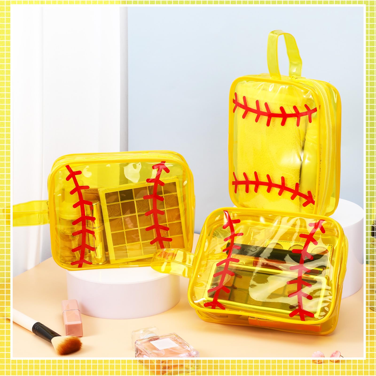 12 Pcs Softball Cosmetic Bag Team Gifts Accessories Makeup Bags Softball Clear PVC Cheer Case Toiletry Zipper Pouch Waterproof Travel Toiletry Handbag Purses Organizer for Women Team Players Lover