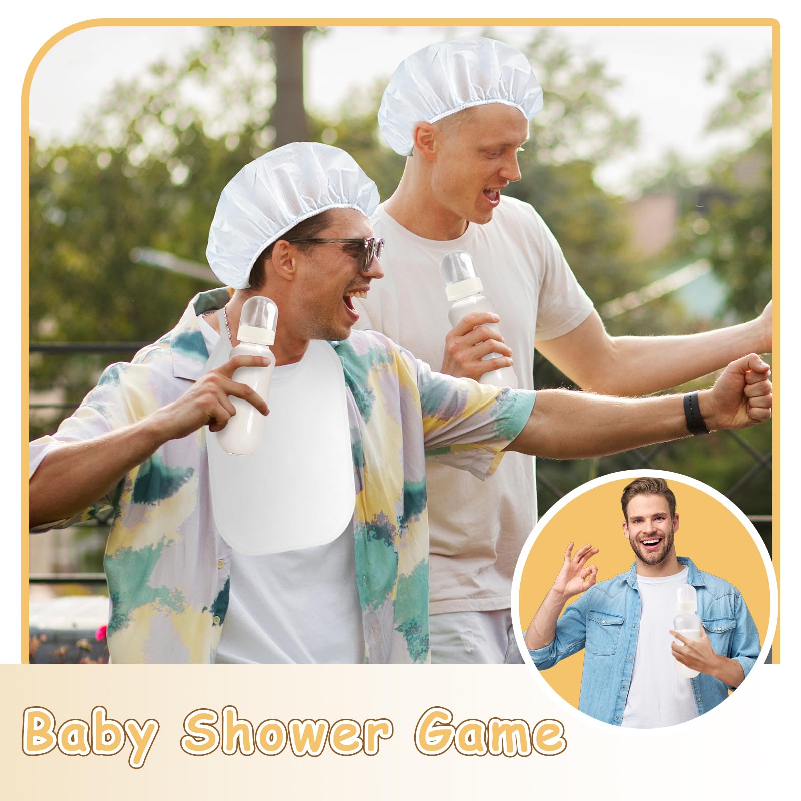 Juegos Para, set di 6 biberon in plastica, bavaglini per bambini, berretti, cappello, pannolini usa e getta, per rivelare il genere, per cambiare il pannolino, decorazione per giochi di gara (bianco)