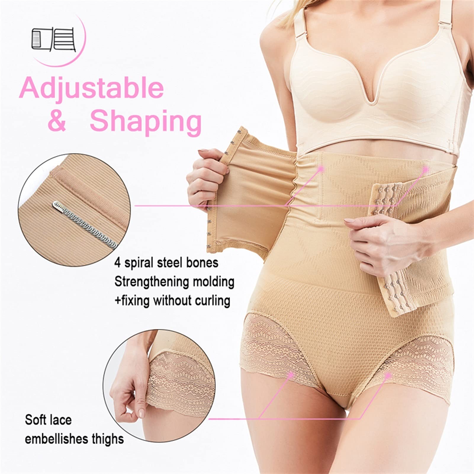 XYNSNDB Po porodzie Wysoka talia Shapewear Krótkie koronkowe bokserki z guzikami z przodu Wyszczuplają ciało