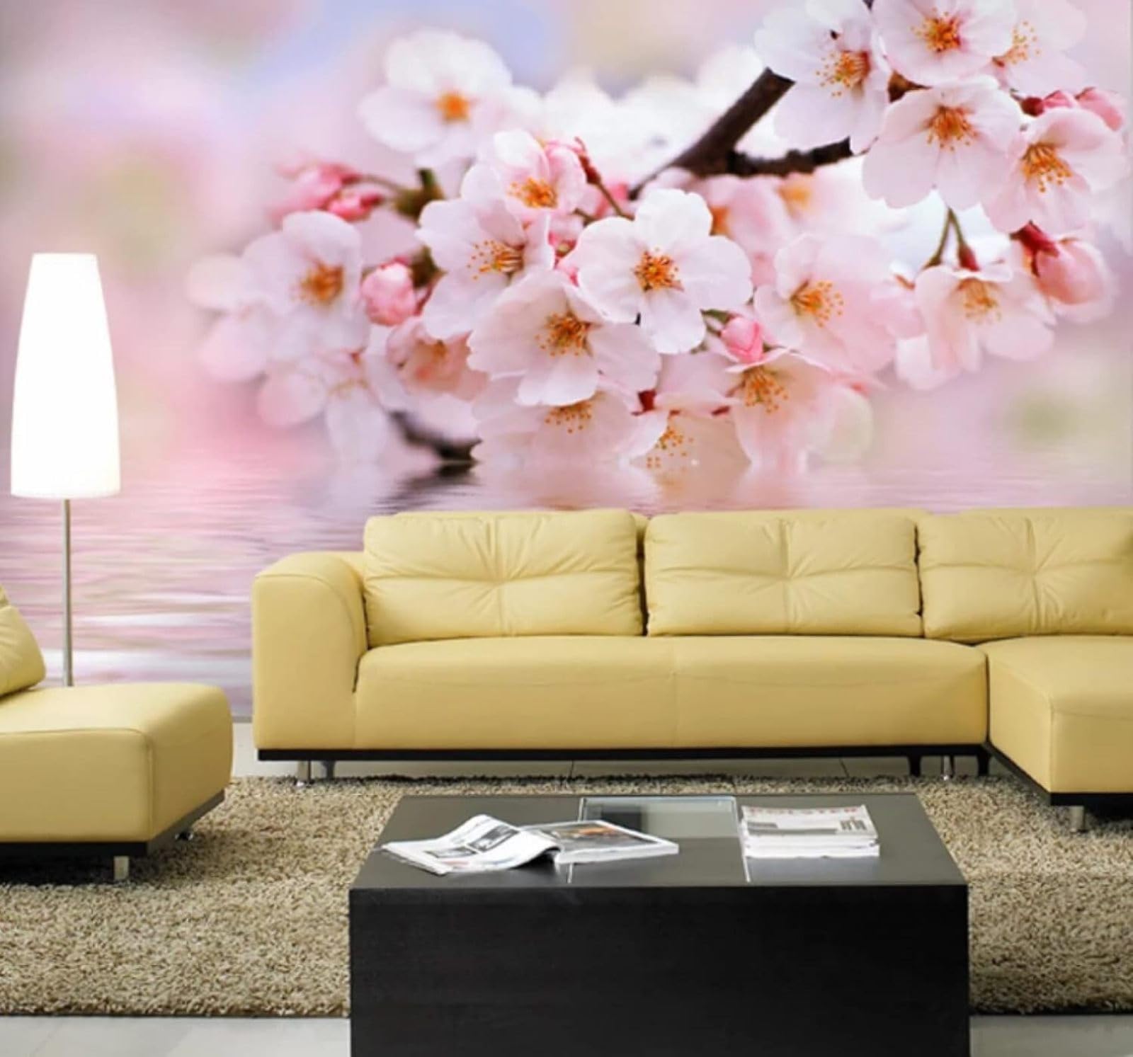 XLMING Simple Beautiful Pink Peach Blossoms Reflection 3D Wallpaper Luxury Home Dining Decor Paste Sofa Living Room The Wall for Bedroom Mural-400cm×280cm