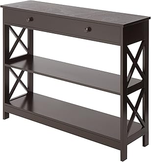 Convenience Concepts Oxford 1-Drawer Console Table 39.5" - Farmhouse Sofa Display with Storage Shelf For Living, Family, & Dining Room, Modern Entryway Hall Table for Kitchen, Bedroom, Espresso