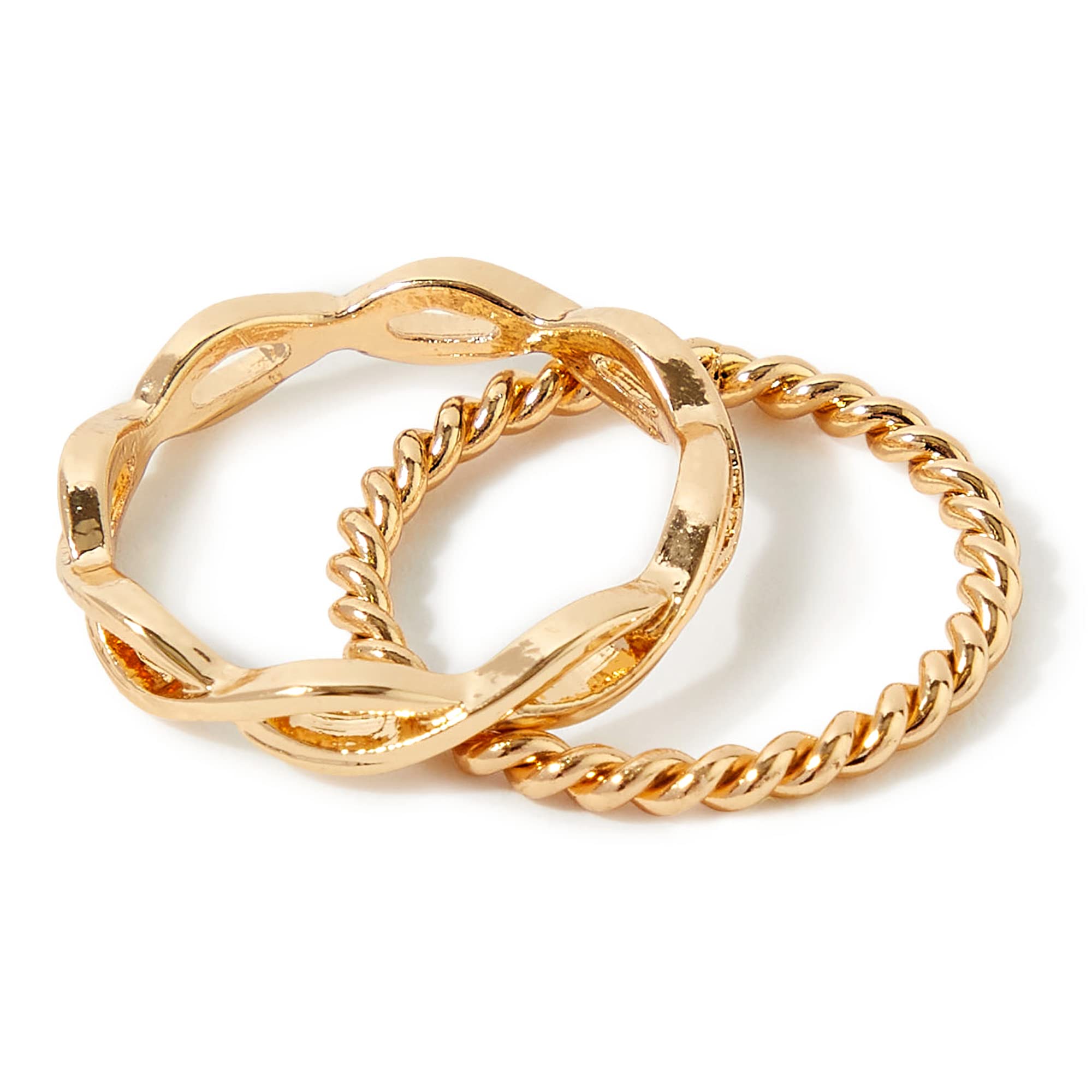 accessorize London Women's gold Set of 2 Textured Skinny Ring Pack-picture-4
