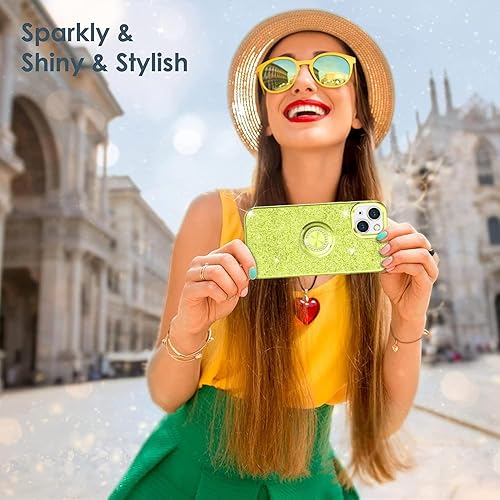 Miniatura 7 de Thomo Compatible con iPhone 13 Bling Stand Case 6.1 pulgadas (verde fluorescente)