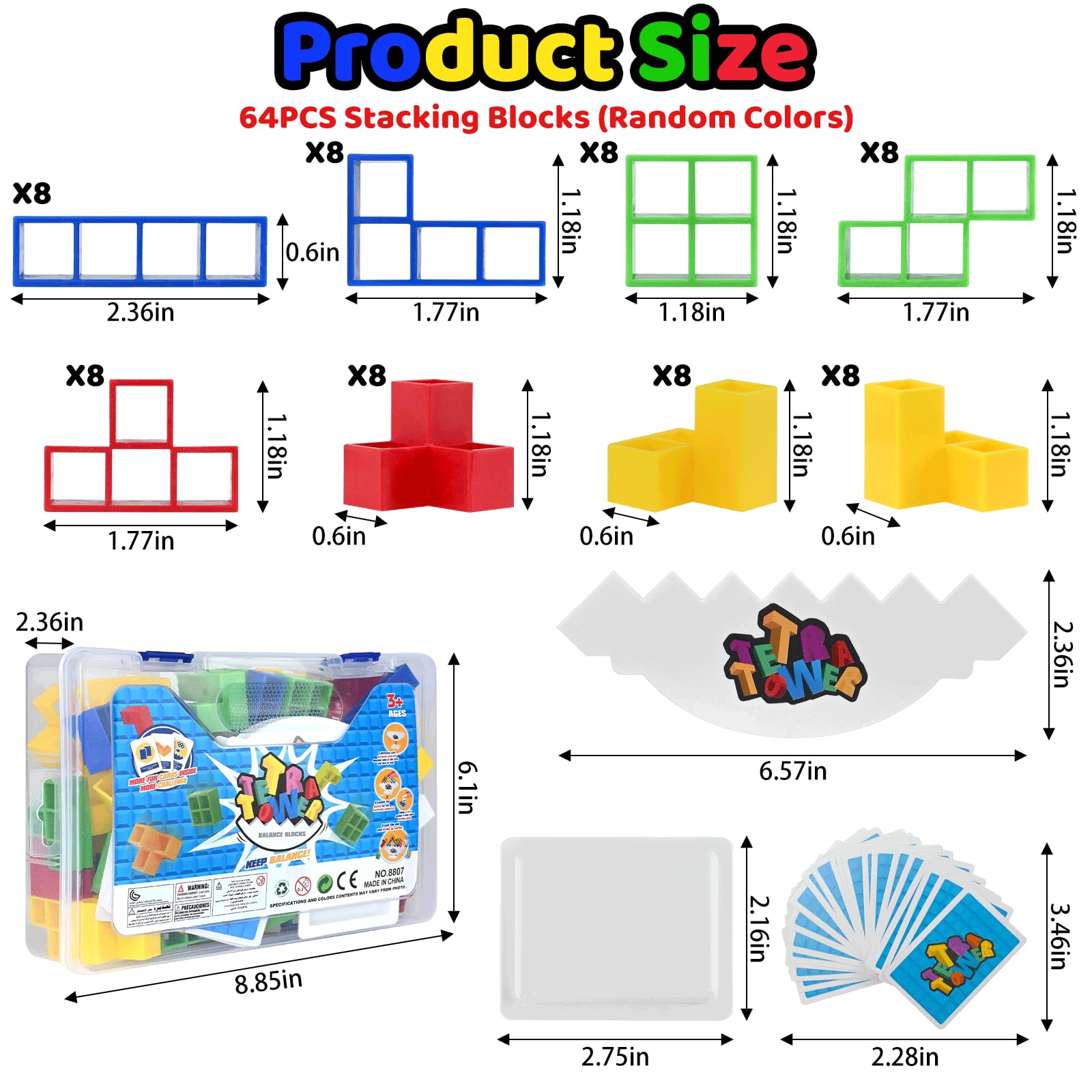 64 Pièce Tetra Tower, Jeu d'Empilage Tetra, Stack Attack, Jouet d'Équilibre pour Adultes, Blocs de Construction, Éducatifs Cadeaux pour Jeux de Famille, Fêtes, Voyages