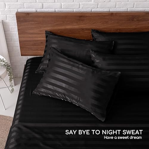 Miniatura 6 de MR&HM Juego de sábanas de satén tamaño King, juego de sábanas sedosas de 6 piezas con bolsillo profundo de 15 pulgadas para colchón (tamaño King,