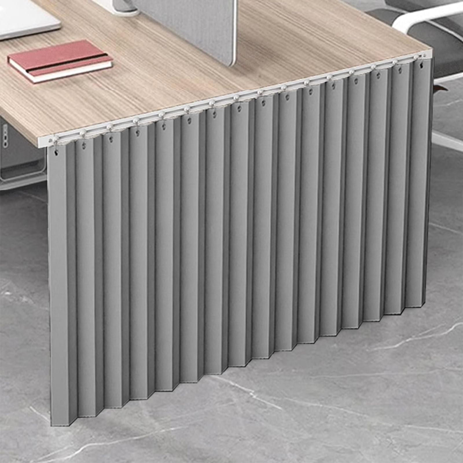 Paravent de bureau gris 120 cm avec rail auto-adhésif et jupe de table pour espace de travail