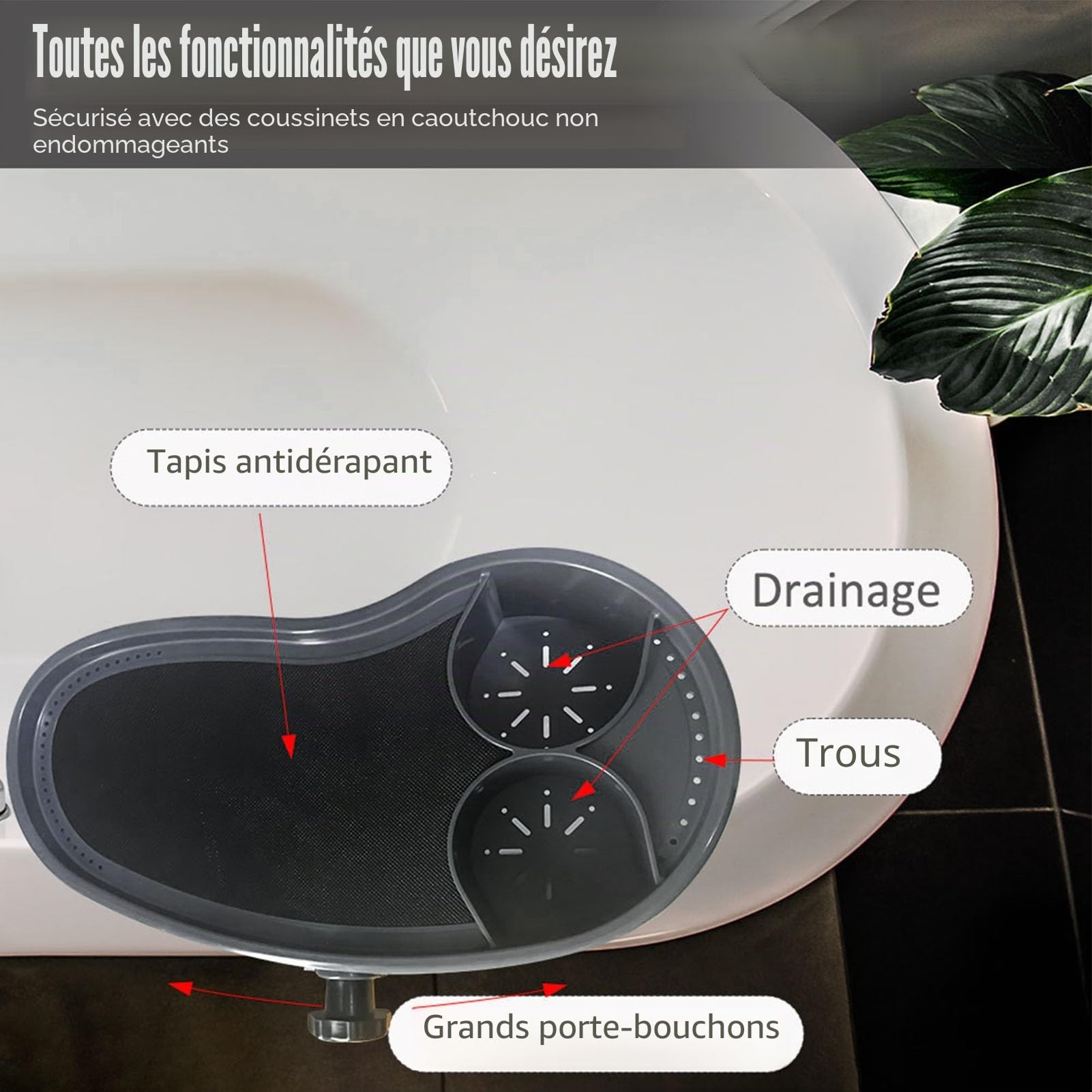 Focket Plateau de Table pour Spa, Plateau Réglable pour Spa, Support à Boissons Antidérapant Robuste avec 2 Porte-gobelets, Table Adaptée à la Plupart des Spas, pour Baignoire Hors Sol,