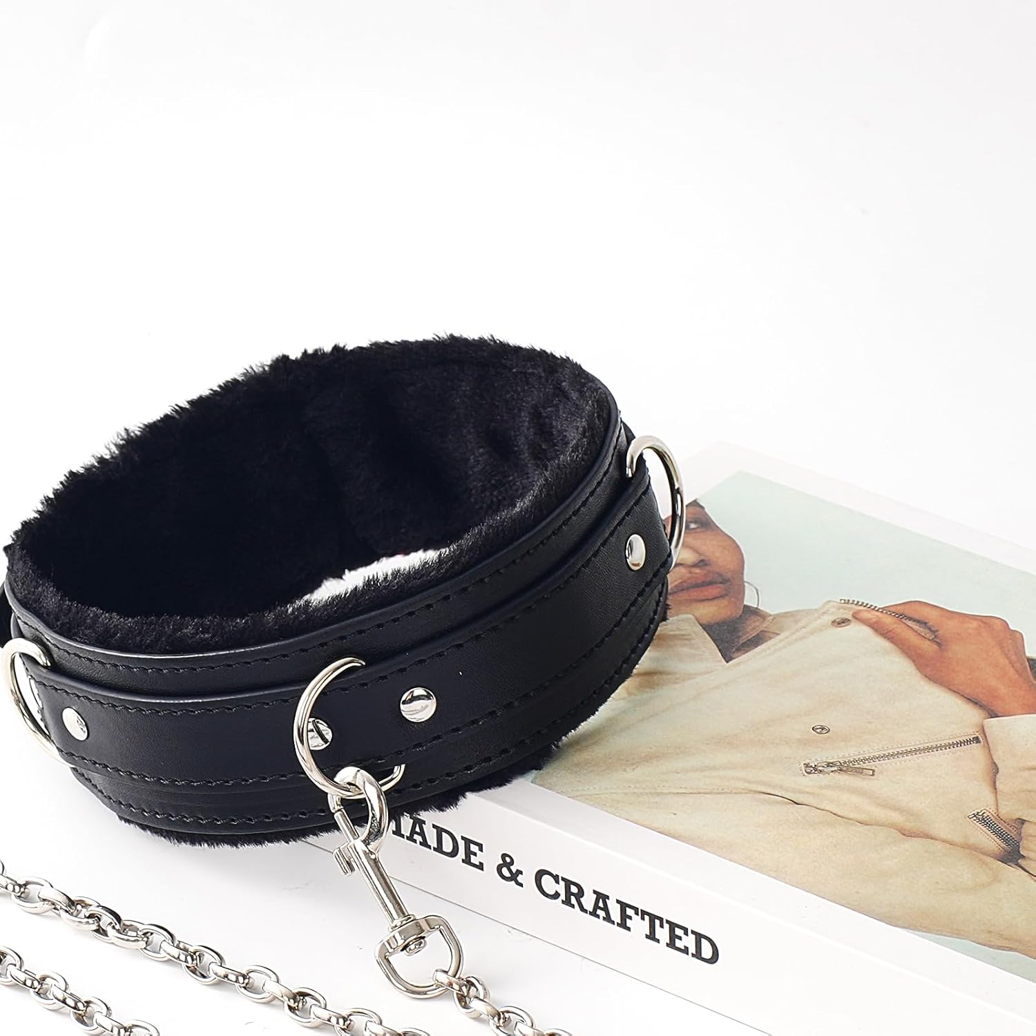 Leather Collar Choker Necklace for Women, Punk Gothic Handmade Choker Adjustable Furry Collar Jewelry Dresses