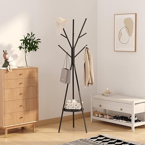 Miniatura 2 de HOME BI Perchero para sombreros, soporte de metal para sombreros, con 9 ganchos para ropa, sombreros y bufandas, color negro, 17.72 pulgadas de