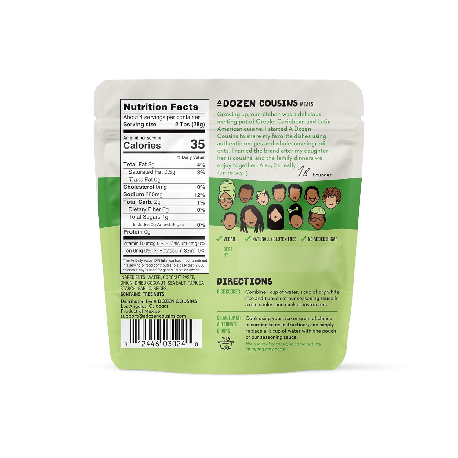 A Dozen Cousins Caribbean Coconut Rice Seasoning Sauce (10 Pack), Pour & Mix Coconut Rice Starter, Coconut Paste, Dried Coconut, Garlic, Spices, Gluten Free, Vegan, Clean Ingredients, Easy Meal, 4oz Each